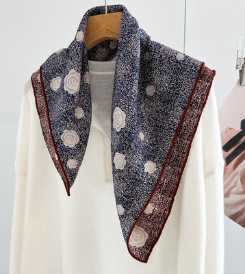 75% Cashmere 25% Silk Scarf 26'' Neckerchief flower bud Print Shawl Bandana Wrap