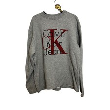Calvin Klein Jeans Hombre Gris Cuello Redondo Manga Larga Sudadera XL CK Logo