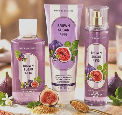 Bath Body Works BROWN SUGAR & FIG Mist Spray Body Cream & Body Wash 3pc Set New