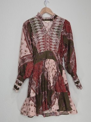 bytimo Cotton Slub Mini Dress Patchwork Size S Womens
