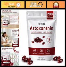 Natural Astaxanthin 12 mg - 200 Softgels  Non-GMO, Gluten-Free, Eye  Skin Supp