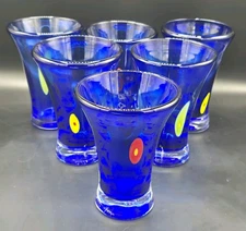 Set of 6 Hand-Blown Annieglass Cobalt Blue Tumblers – Signed Studio Art Glass