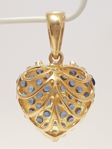 Ciondolo cuore gonfio zaffiri blu oro giallo 14 kt pietra nascita settembre 1" - Foto 17 di 24