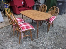 Four 4 Oak Matching Wheel Back Chairs By Radomsko & Country Oval Dining Table