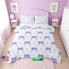 Erosebridal Girls Purple Bow Full Bedding Set Purple Ribbon Bow Tie Comforter