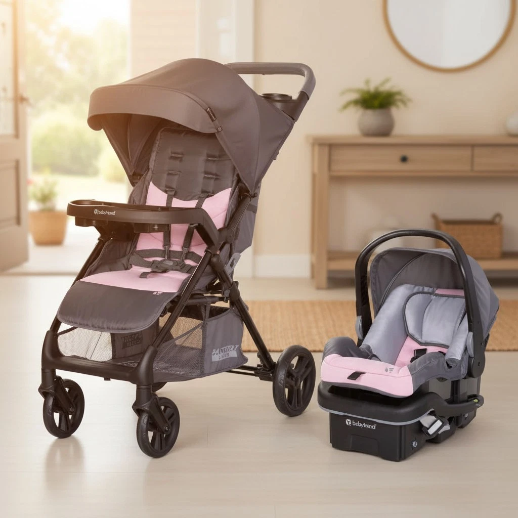 Stroller and Car Seat Travel Set with Sun Protection Canopy and Plush Padding