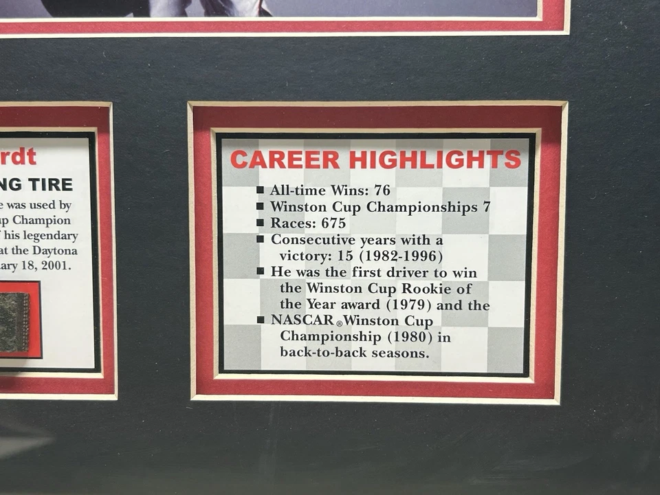 Placa de imagen Dale Earnhardt con pieza de neumático de Daytona 500 18 de febrero de 2001 Foto 4 de 4