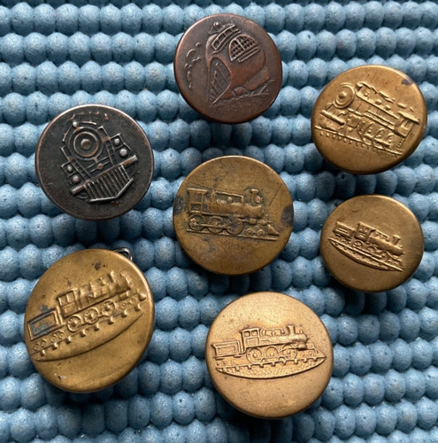 7 Antique Vintage Metal Uniform Railroad Train Engine Buttons - Old Lot