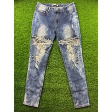 Blue Topic Jeans Women's Sz 15/16 Distressed Ripped Studded Skinny Denim Stretch
