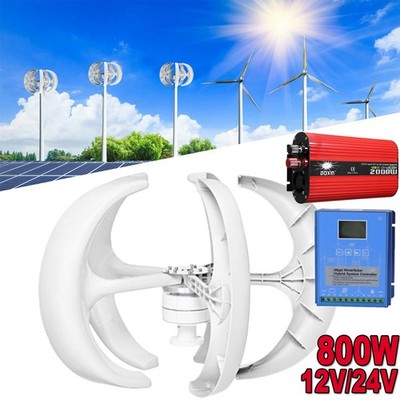 800W Wind Turbine Generator 5 Blades Charger Controller Windmill Inverter 12/24V