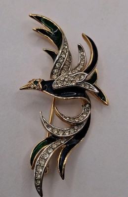 Attwood & Sawyer 22 Karat vergoldete Emaille Brosche ''Paradisvogel'' A&S Designer