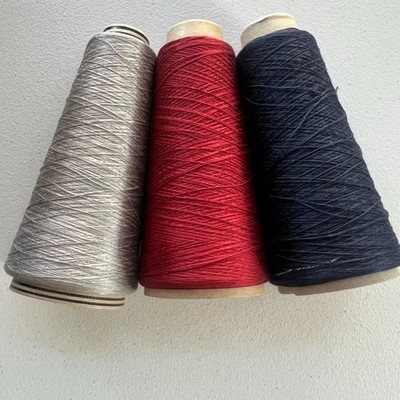 Hasegawa & Colourmart Yarn Thread Lot Of Three Cones 2/60 Silver Red Navy Silk