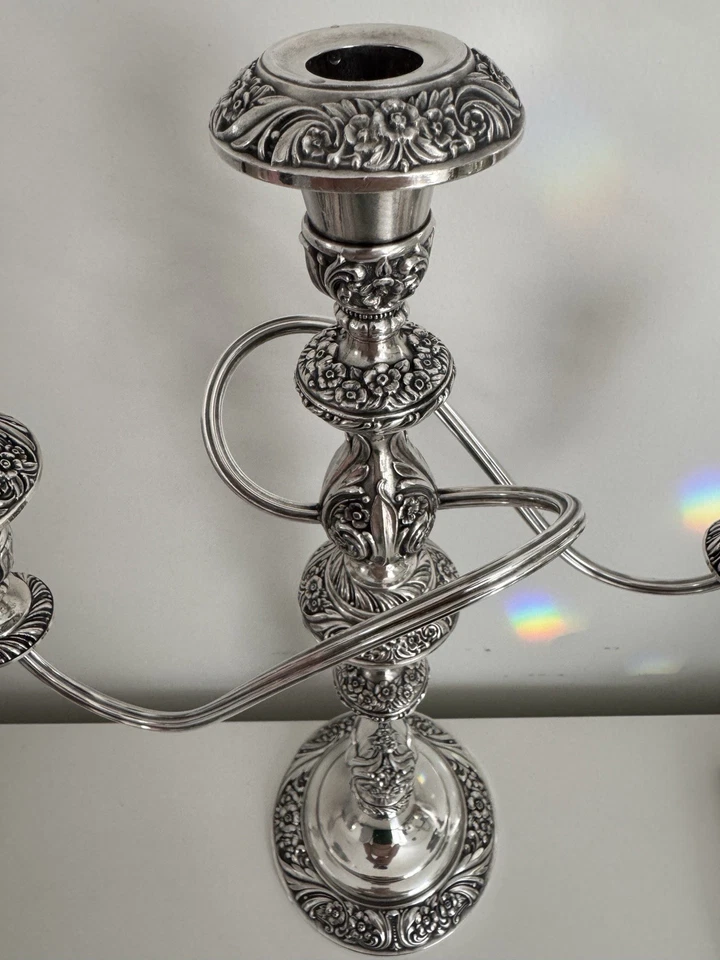1847 Rogers Bros. HERITAGE Silverplate 3 Light Candelabra 18.75" - Image 2 of 4