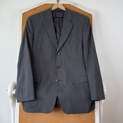 Jack Victor Suit Mens 43R Gray Bold Pinstripe Super 110s Wool