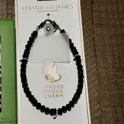 Elizabeth James Beaded Phone Charm for Phone Cases - Gunmetal Crystal (Black)
