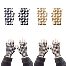 Japanese Checkered Knitted Gloves Winter Unisex Half Finger Running Gloves Men W