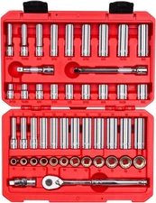 TEKTON 3/8 Inch Drive 12-Point Socket and Ratchet Set with Case, 46-Piece (5/16-