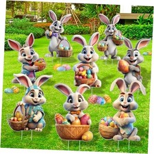 8 Pcs Easter Bunny Yard Decorations Outdoor, Bunnies Yard Signs with Stake,