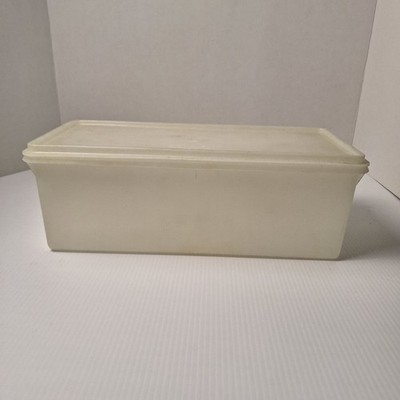VINTAGE TUPPERWARE SHEER WHITE JUMBO BREAD SERVER CONTAINER RECTANGULAR WITH LID