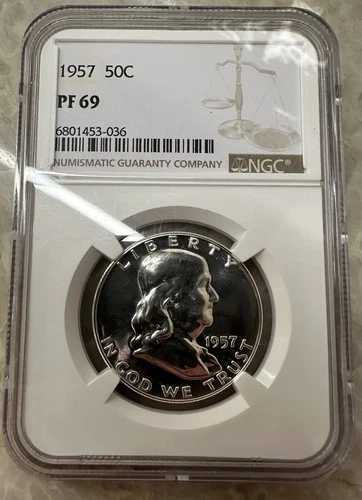 1957 Franklin Half Dollar 50c NGC PF 69 Proof Uncirculated Coin $200 GREYSHEET