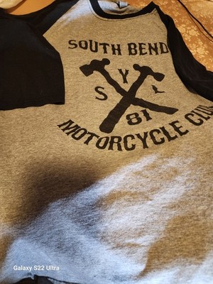 Hells Angels Support South Bend XL Mens Graphic T-Shirt Gray Black 3/4 Sleeve 
