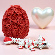 3D Printed Rose White Dragon in Egg - Fully Articulated Dragon in Egg