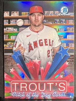 Mike Trout's Catch Of The Day Cards Hobby Stars Chrome 2025 Bowman #HS-6 Angels