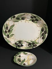 Clay Art South San Francisco Olives & Garlic Large Serving Platter and Bowl Set