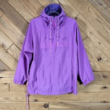 Vintage Eddie Bauer Womens Size L Pullover Anorak Jacket Purple Nylon W/ Hood