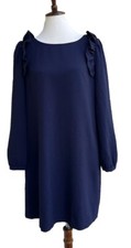 Chelsea28 Womens Navy Blue Long Sleeve Ruffle Shift Dress Size 14