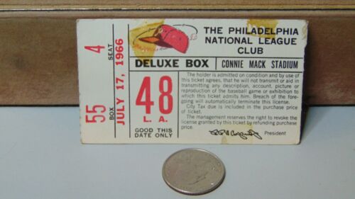 1966 THE PHILADELPHIA NATIONAL LEAGUE CLUB DELUXE BOX TICKET STUB BOX 55 SEAT 4 - Picture 1 of 4