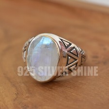 RAINBOW MOONSTONE NATURAL GEMSTONE RING 925 STERLING SILVER JEWELRY RING 3 TO 12