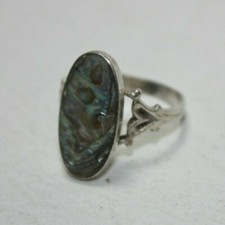 Vintage Sterling Silver Double Shank Abalone Ring Size 5.75 041GRA