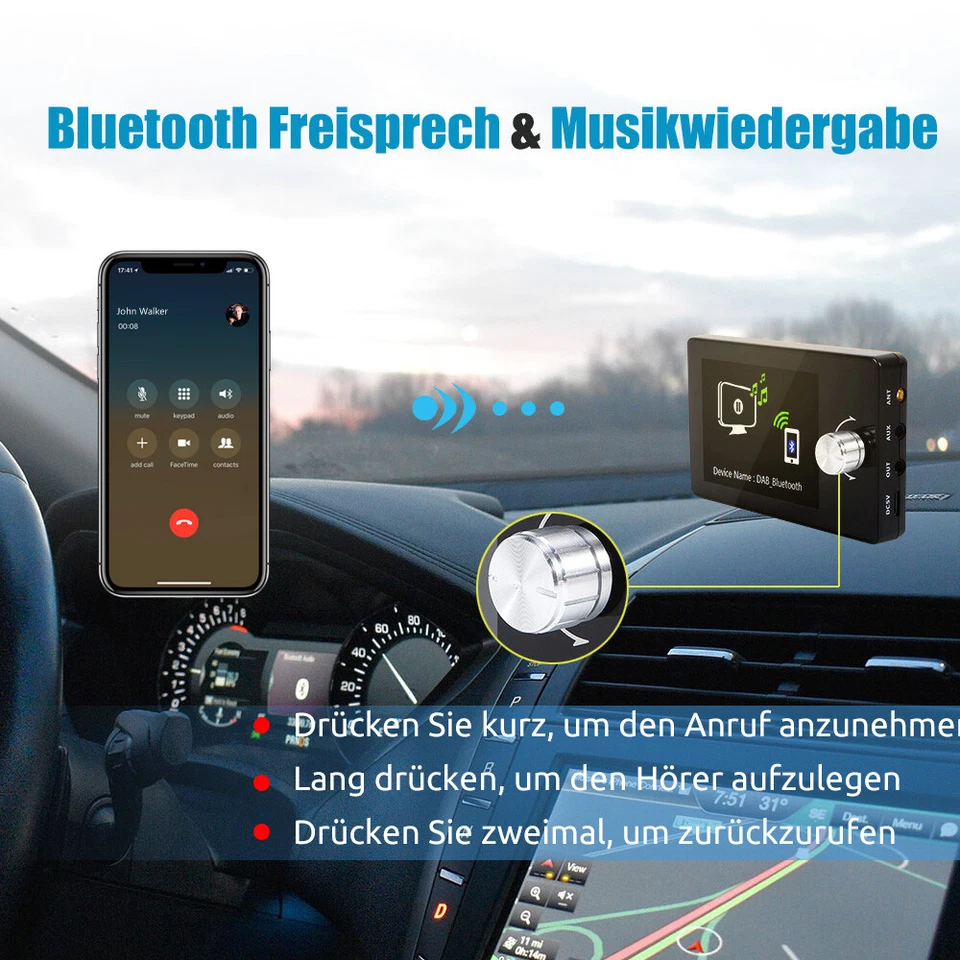 2.8" Auto DAB/DAB+ Autoradio Adapter Bluetooth Wireless FM Transmitter EmpfäNger - Bild 3 von 4