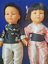 VTG Twin Japanese Dolls, Berjusa oriental Soft vinyl dolls, original cloth 16"