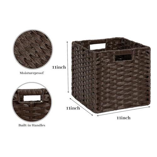Wicker Storage Baskets 11x11 Cube Storage Bins for 11"4 pack Deep