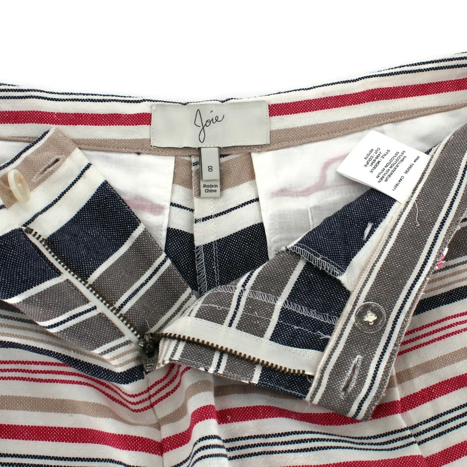 Shorts femininos JOIE TAMANHO 8 mistura de linho creme vermelho cinza listrado plissado algemado - Imagem 3 de 4