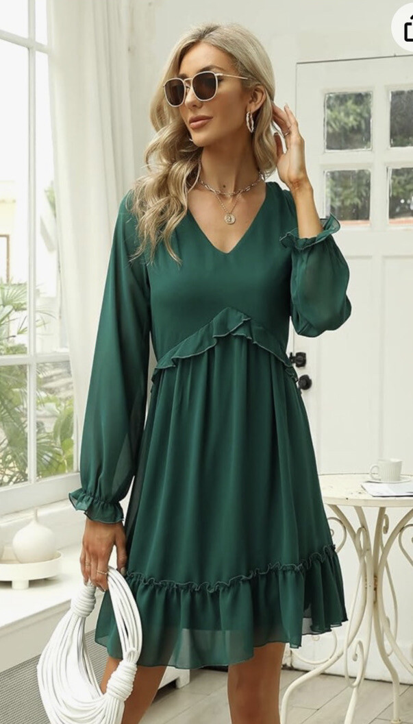 green ruffle dress long sleeve Hyacinth House Olive Green Ruffle Collar Louisa Maxi Dress Olive Green / XL main image 1