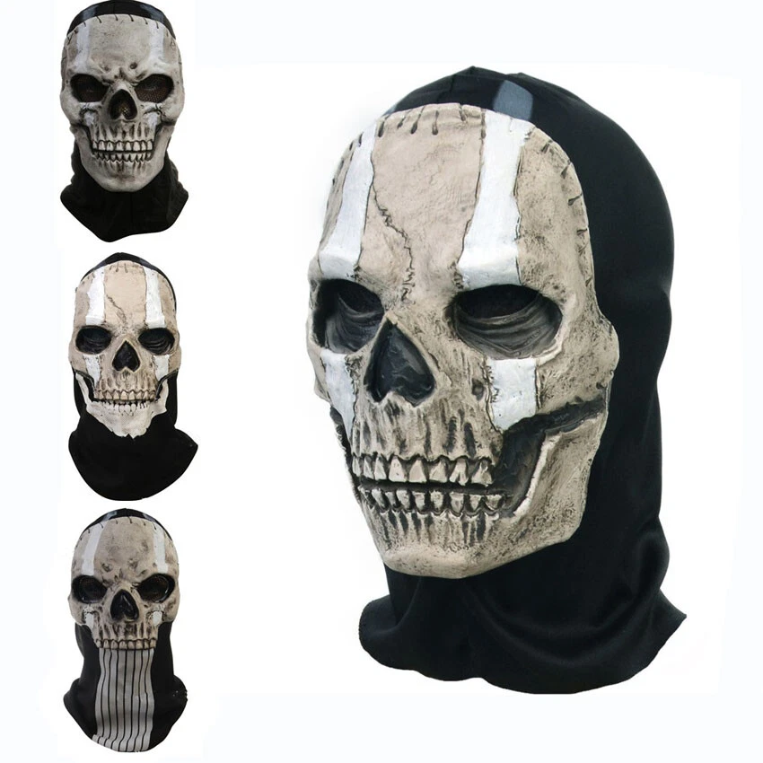Skull Ghost Full Mask Cosplay Unisex Party Halloween Latex Headgear Face Costume - Image 3 of 4
