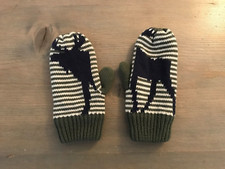 Hanna Andersson Moose Green Stripe Mittens w/ Fleece interior Size: S 3-6yrs 