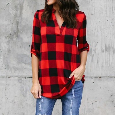 Camisas de Cuadros Para Mujer Blusa Chaquetas de Vestir Rojas | eBay