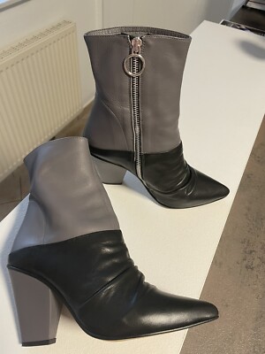 Buffalo Stiefel Stiefeletten, Gr. 38, echtes Leder, schwarz/grau. Neuwertig 