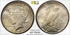 1924-S Peace Silver Dollar $1 PCGS MS 64+ PLUS CAC Type 2, Low Relief