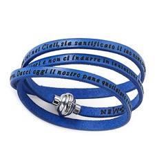 Bracciale amen Padre nostro ITA blu PELLE M  Bracelet Unisex Nuovo