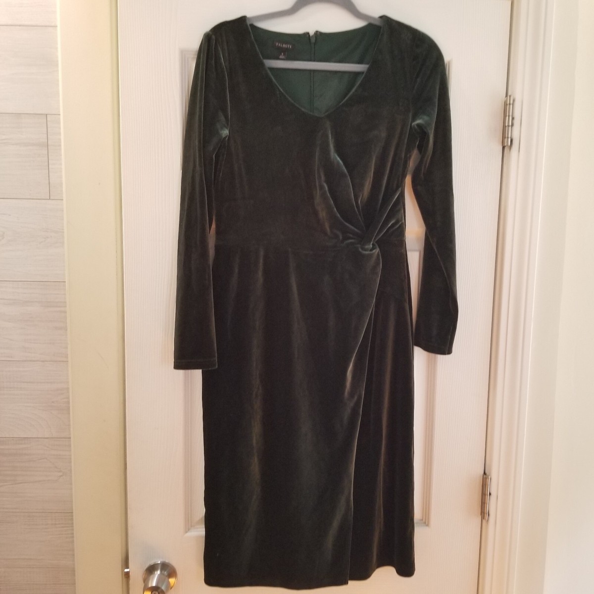 Talbots Velvet Twist Knot Sheath Dress Emerald Green Velour Size S