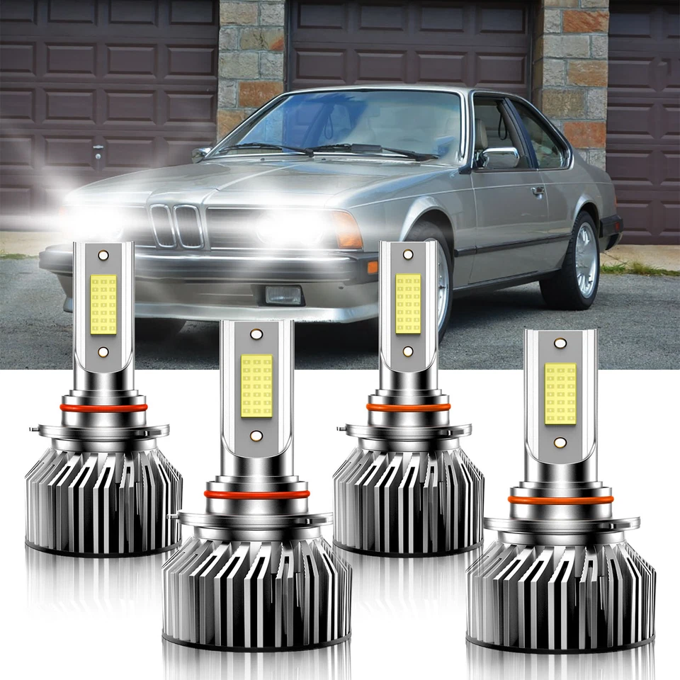 4X 9005 9006 LED Headlight Bulbs High Low Beam White For BMW 635CSi 1988-1989 - Image 2 of 4