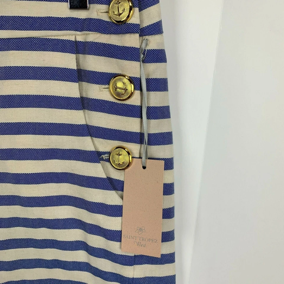 Bermuda listrada náutica Saint Tropez West botões de cintura alta linho âncora algodão - Imagem 3 de 4