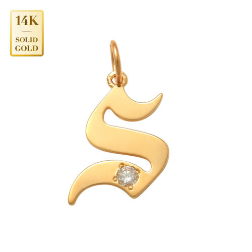 Dije Dije Dije Letra Alfabética Inicial Gótica Diamante Oro Sólido 14K REAL - Imagen 141 de 190