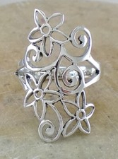 LONG .925 STERLING SILVER FLORAL FILIGREE RING size 7 style r2721