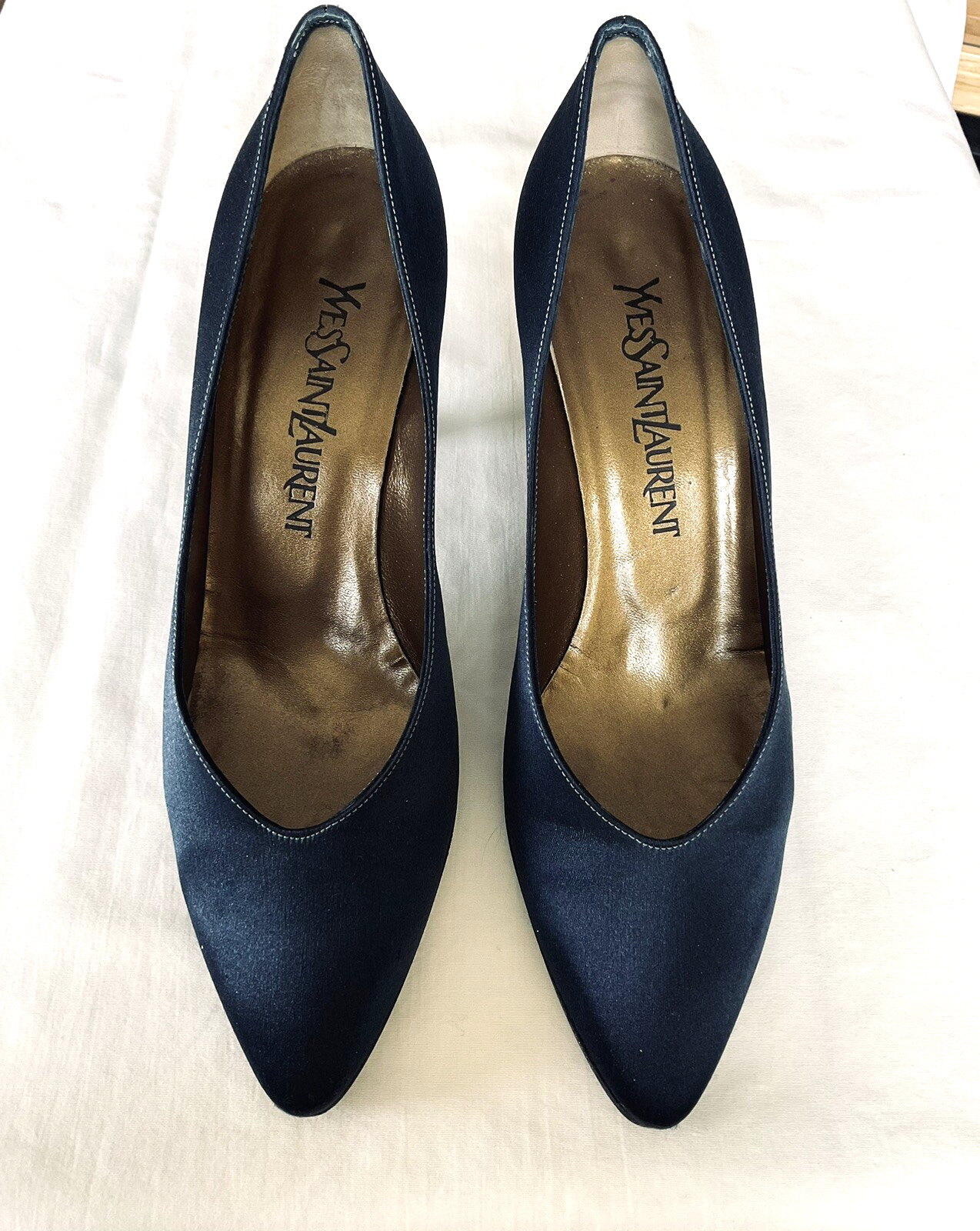 YVES SAINT LAURENT PARIS blu navy personalizzato tinto a punta pompa ~ tacco 7 5 N ~ 3"